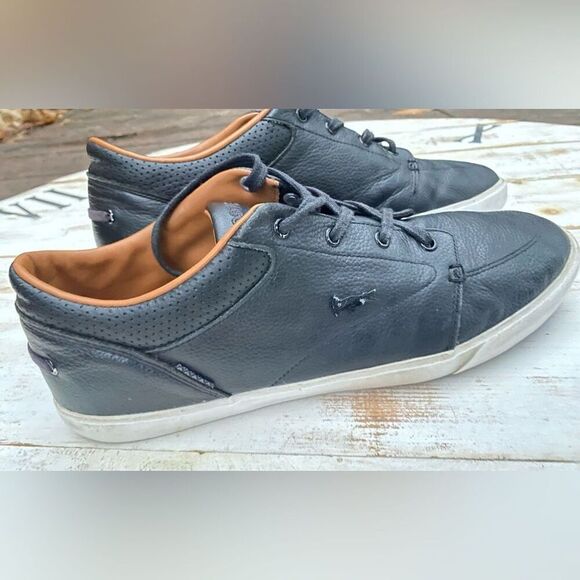 LACOSTE men’s Bayliss Black leather casual Sneakers sz 11.5 preppy classic EUC - Picture 12 of 14